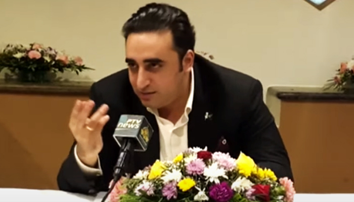 Foreign Minister Bilawal Bhutto-Zardari addresses a press conference in Goa, India, on May 5, 2023, this is still from a video.  —YouTube/PTVNewsLive