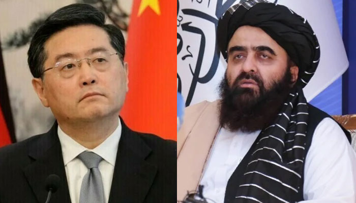 Chinese Foreign Minister Qin Gang (left) and his Afghan counterpart Amir Khan Muttaqi. —AFP/ Twitter/@Ahmadmuttaqi01