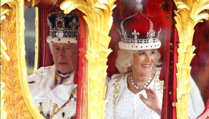 The King and Queen led senior royal family members on the Coronation Procession after the official service