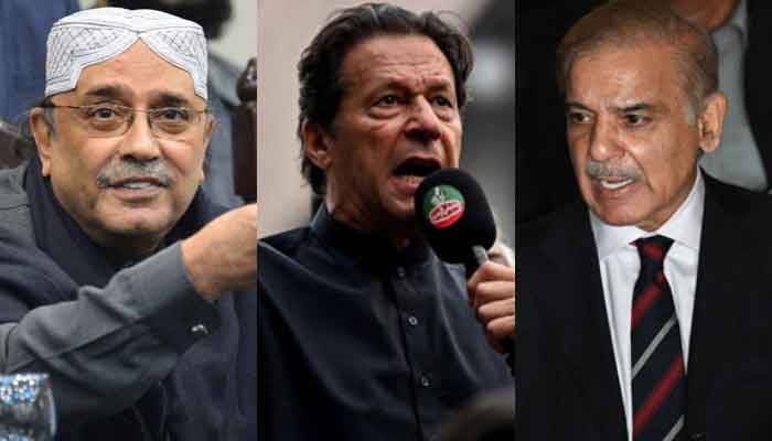 Pakistan Peoples Party (PPP) Co-chairperson Asif Ali Zardari, Pakistan Tehreek-e-Insaf Chairperson Imran Khan and Prime Minister Shehbaz Sharif. — AFP/Files