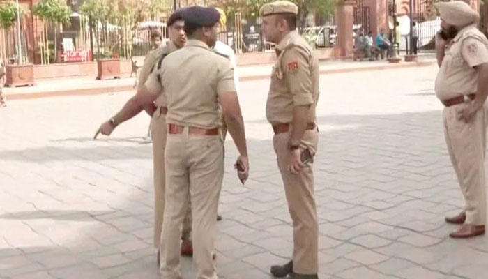 Police investigating the blast at the scene on May 8, 2023. — Twitter/ANI