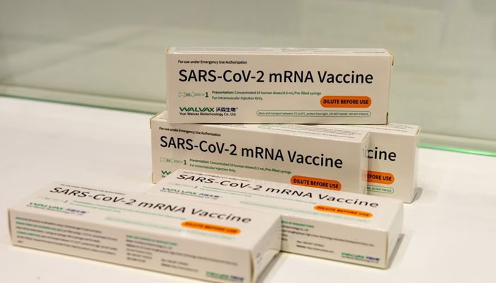 Boxes of Walvax Biotechnologys messenger RNA (mRNA) vaccine against the coronavirus disease (COVID-19) are seen displayed at a trade fair in Shanghai, China April 16, 2021. — Reuters