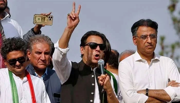 (From left to right) This undated image shows PTI leaders Faisal Javed Khan, Shah Mahmood Qureshi, Imran Khan and Asad Umar. — AFP
