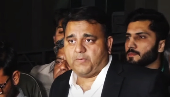 PTI leader Fawad Chaudhry addressing a press conference in Islamabad, on May 10, 2023, in this still taken from a video. — Geo News