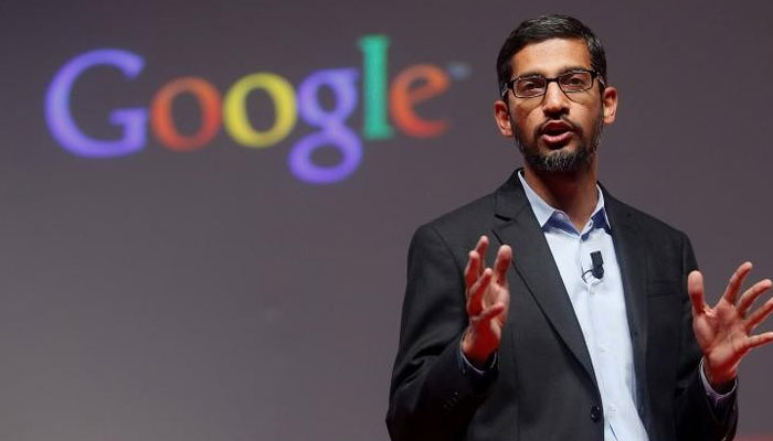 Sundar Pichai speaks during a presentation at the Mobile World Congress in Barcelona March 2, 2015.— Reuters