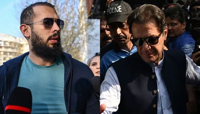 American-British influencer Andrew Tate (left) and Pakistan Tehreek-e-Insaf (PTI) Chairman Imran Khan. — AFP/File