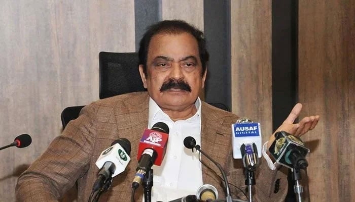 Interior Minister Rana Sanaullah speaks at a media briefing in Islamabad. —APP/File