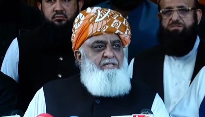 Pakistan Democratic Movement chief Maulana Fazlur Rehman addresses a press conference in this still taken from a video on May 12. — YouTube/Geo News