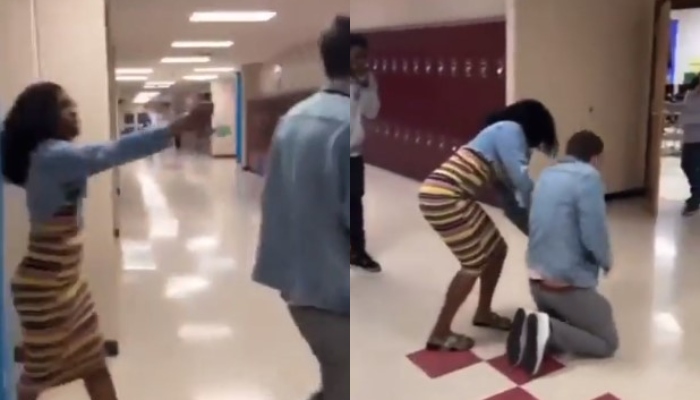 Student pepper-spraying her teacher in Nashville, US. — Twitter screengrab/@OnlyBangersEth