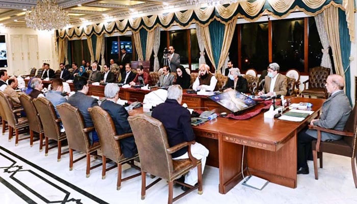 Prime Minister Shehbaz Sharif chairs a federal cabinet meeting on April 3, 2023. —APP