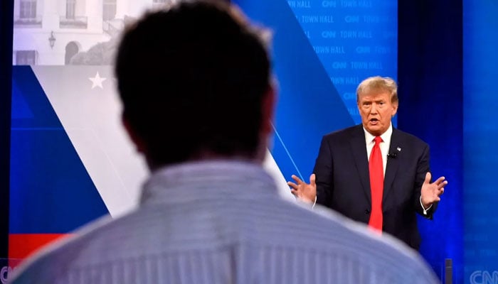 Former President Donald Trump participates in a CNN town hall in Manchester, New Hampshire, on May 10, 2023. cnn.com