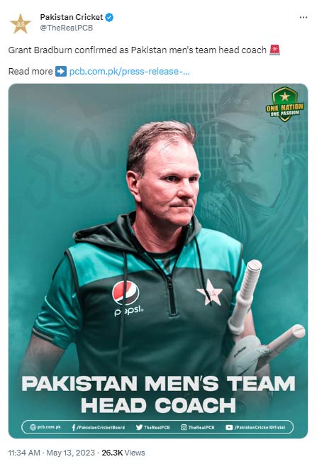 PCB appoints Grant Bradburn new head coach of men’s team