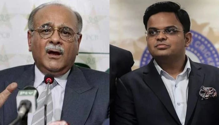 Pakistan Cricket Board (PCB) Management Committee Chairman Najam Sethi (left) and Asian Cricket Council (ACC) President Jay Shah. — PCB/AFP/File