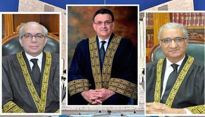 (L-R) Justice Munib Akhtar, Chief Justice Umar Ata Bandial, and Justice Ijaz ul Ahsan. — SC website