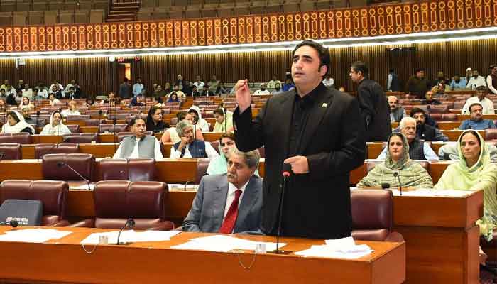 Foreign Minister Bilawal Bhutto-Zardari speaks during a joint session of parliament on May 15, 2023. — Twitter/@NAofPakistan
