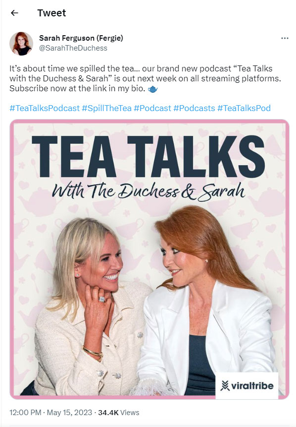 Sarah Ferguson set to ‘spill the tea’ as she announces new podcast