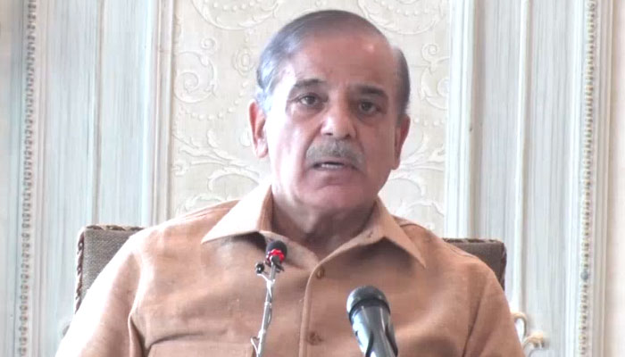 Prime Minister Shehbaz Sharif addresses the National Security Committee meeting on May 16, in this still taken from a video. — YouTube/PTV News Live