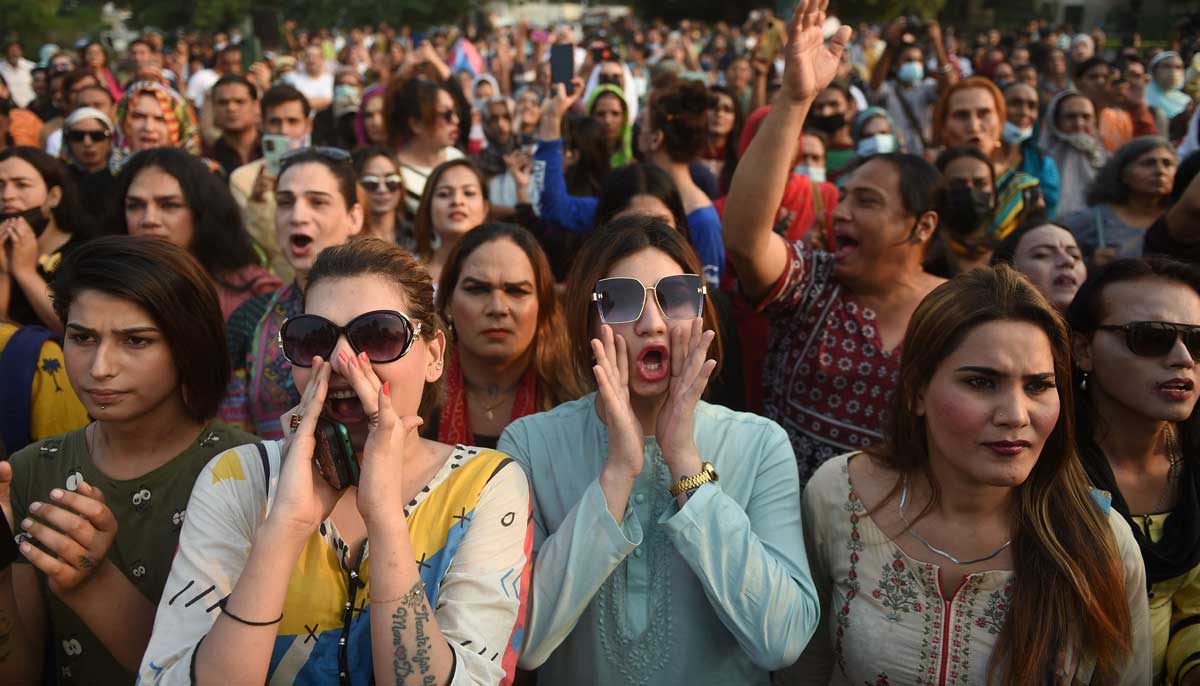 Pakistans transgender community activists and supporters gather during Moorat march in Karachi on November 20, 2022. — AFP