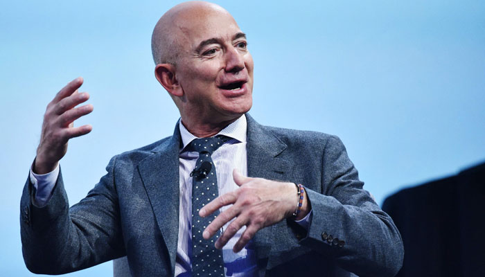 This photo shows Blue Origin founder Jeff Bezos speaking after receiving the 2019 International Astronautical Federation (IAF) Excellence in Industry Award during the 70th International Astronautical Congress at the Walter E. Washington Convention Center in Washington, DC. — AFP/File