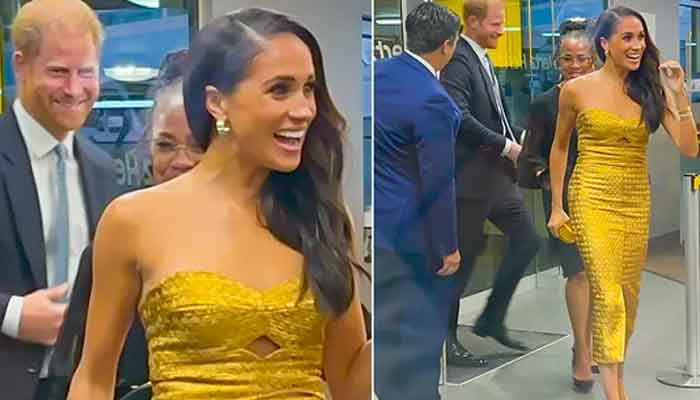 meghan's reaction to kate's gold dress Kate Middleton beats Meghan Markle in the game of fashion?
