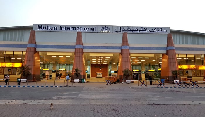 This file photo shows the entrance of the Multan International Airport. — Twitter/Sana_Jamal