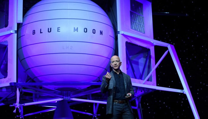 Founder, Chairman, CEO and President of Amazon Jeff Bezos unveils his space company Blue Origins space exploration lunar lander rocket called Blue Moon during an unveiling event in Washington. — Reuters/File