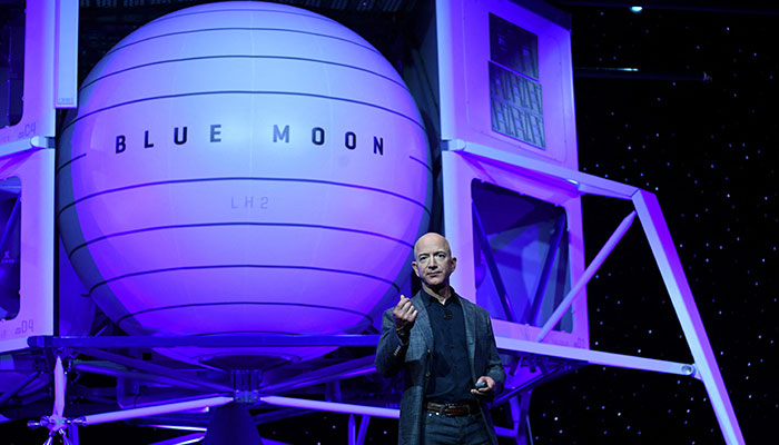 Amazon boss Jeff Bezos unveiling his space company Blue Origins lunar exploration rocket called Blue Moon. — Reuters/File