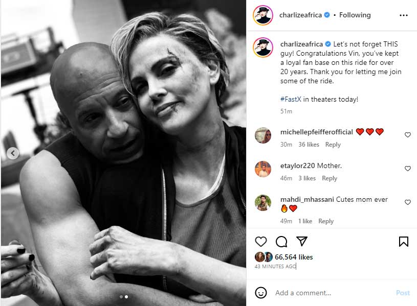 Charlize Theron showers praises on Vin Diesel after Fast X premier