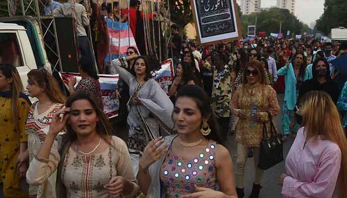 Pakistan´s transgender community activists and supporters gather during Moorat march in Karachi on November 20, 2022. — AFP