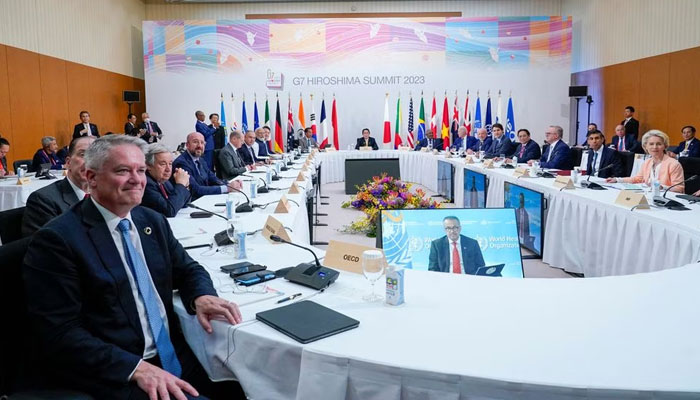 Leaders and delegates pose for a photo ahead of a G7 working session on food, health and development during the G7 Summit in Hiroshima, Japan, Saturday, May 20, 2023. — AFP