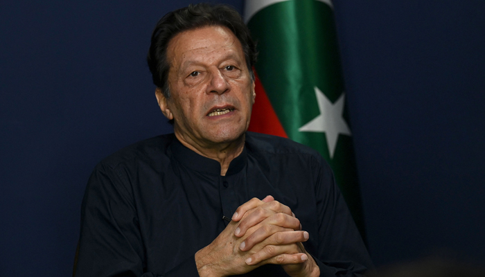 Pakistan Tehreek-e-Insaf Chairman Imran Khan gives an interview at his Zaman Park residence on May 18, 2023. — AFP