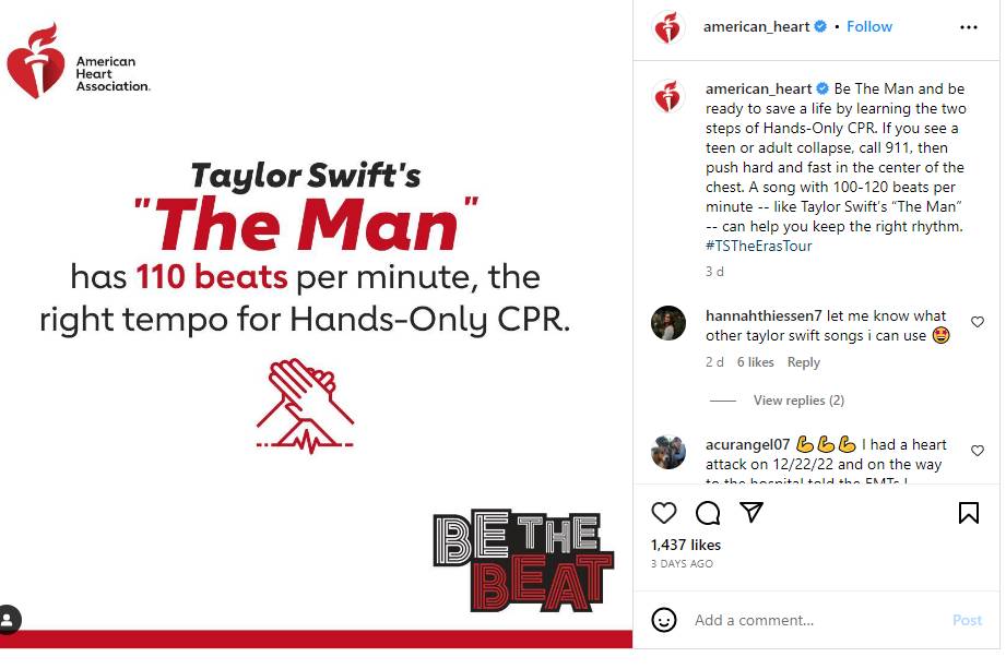 A revelação chocante da American Heart Association sobre a música The Man de Taylor Swift