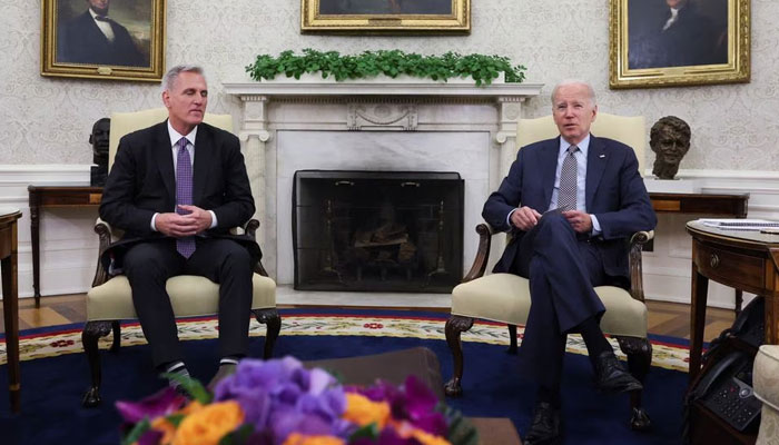 House Speaker Kevin McCarthy (R-CA) sits for debt limit talks with US President Joe Biden in the Oval Office at the White House in Washington, US, May 22, 2023.—Reuters