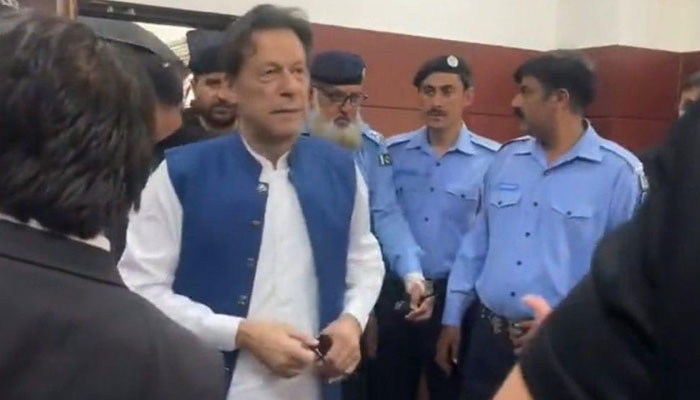 PTI Chairman Imran Khan seen inside an ATC at Islamabad Judicial Complex on May 23, 2023. — Twitter/@PTIofficial