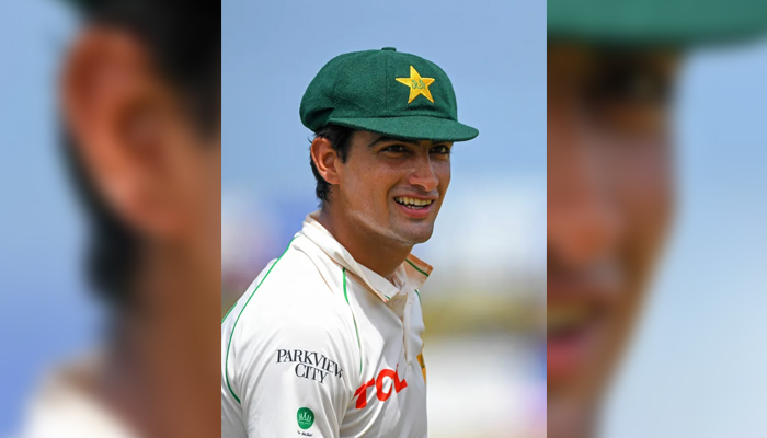 Naseem Shah smiles during a Pakistan vs Sri Lanka match on July 25, 2022. — AFP