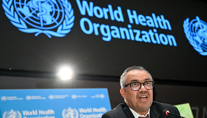 World Health Organization (WHO) chief Tedros Adhanom Ghebreyesus looks on during a press conference on the forums 75th anniversary in Geneva, on April 6, 2023. — AFP
