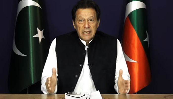 PTI Chairman Imran Khan addresses his supporters in Lahore, on May 24, 2023, in this still taken from a video. — YouTube/PTI