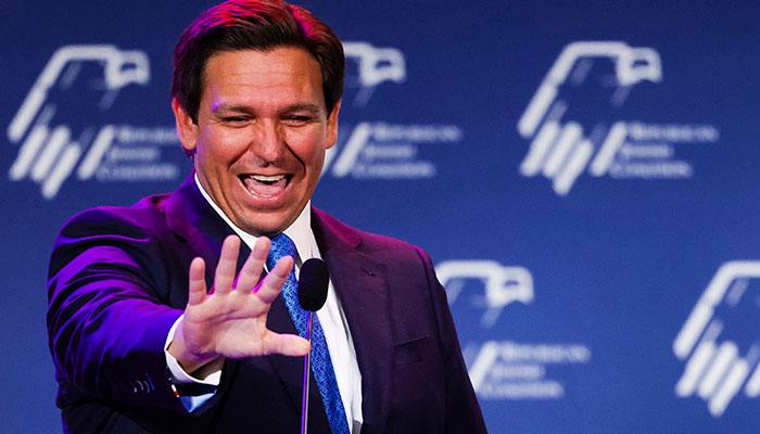 (FILES) Republican Florida Governor Ron DeSantis waves to supporters at the Republican Jewish Coalition Annual Leadership Meeting in Las Vegas, Nevada, on November 19, 2022. —AFP