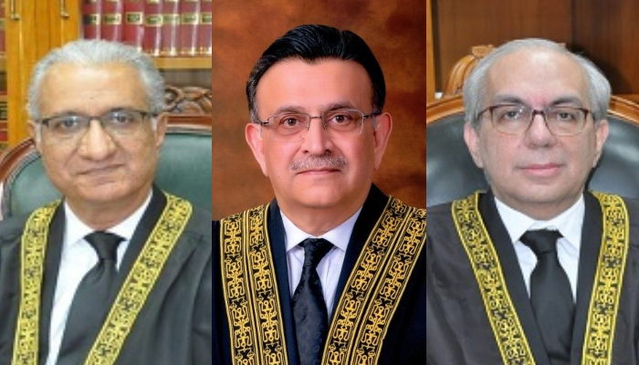 Justice Ijazul Ahsan (left), CJP Umar Ata Bandial and Justice Munib Akhtar (right). — Supreme Court website