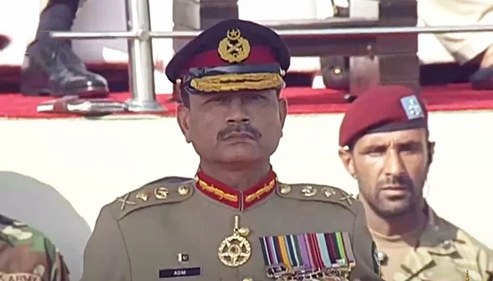 General Asim Munir after taking charge of the Pakistan Armys command during a ceremony at the General Headquarters in Rawalpindi, on November 29, 2022. — Screengrab/PTV