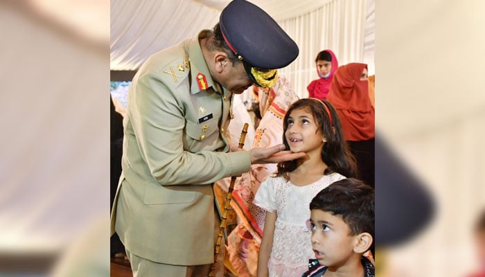 COAS General Asim Munir meets school students and children of martyrs on Thursday, May 25. 2023. — Geo News