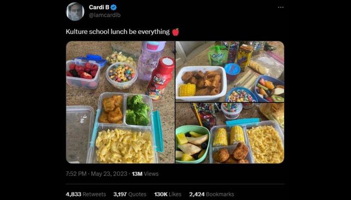 Cardi Bs incredible school lunches for Kulture get thumbs-up from fans