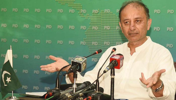Minister of State for Petroleum Musadik Malik addressing a press conference in Islamabad on July 8, 2022. — NNI