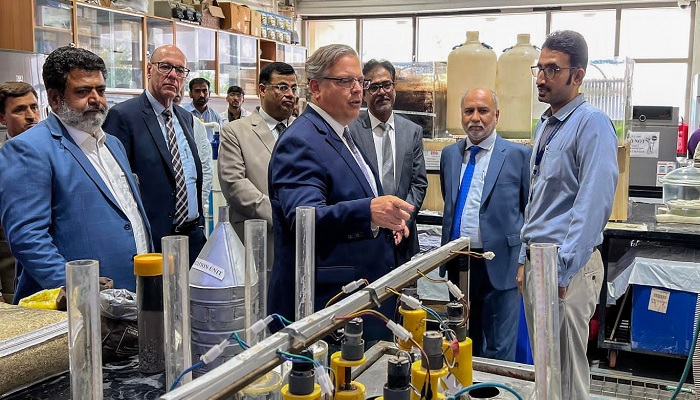 US Ambassador Donald Blome gestures during his visit to a power plant. — Provided by US Embassy