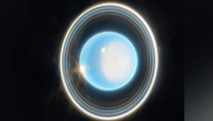 This zoomed-in image of Uranus, captured by Webbs Near-Infrared Camera (NIRCam) on February 6, 2023, reveals stunning views of the planet’s rings. The planet displays a blue hue in this representative-colour image. — Nasa