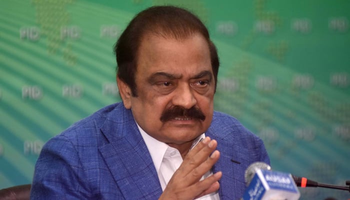 Interior Minister Rana Sanaullah addresses a press conference in Islamabad on October 17, 2022. — APP