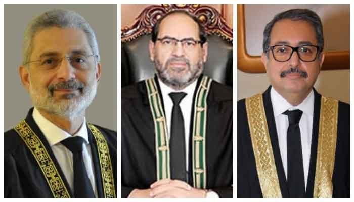 Justice Qazi Faez Isa, Justice Naeem Akhtar Afghan and Justice Aamer Farooq. —official websites