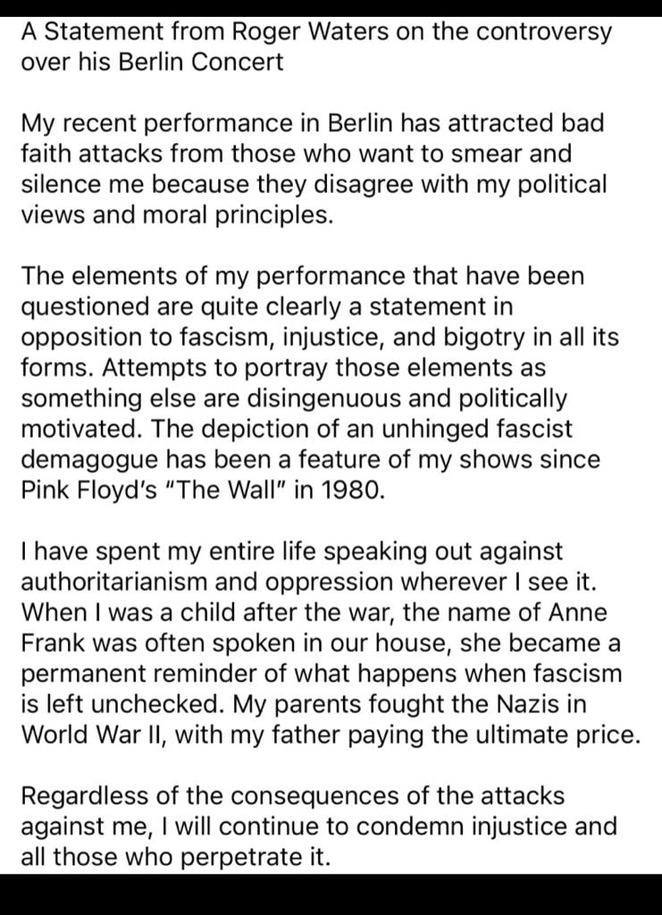 Roger Waters statement