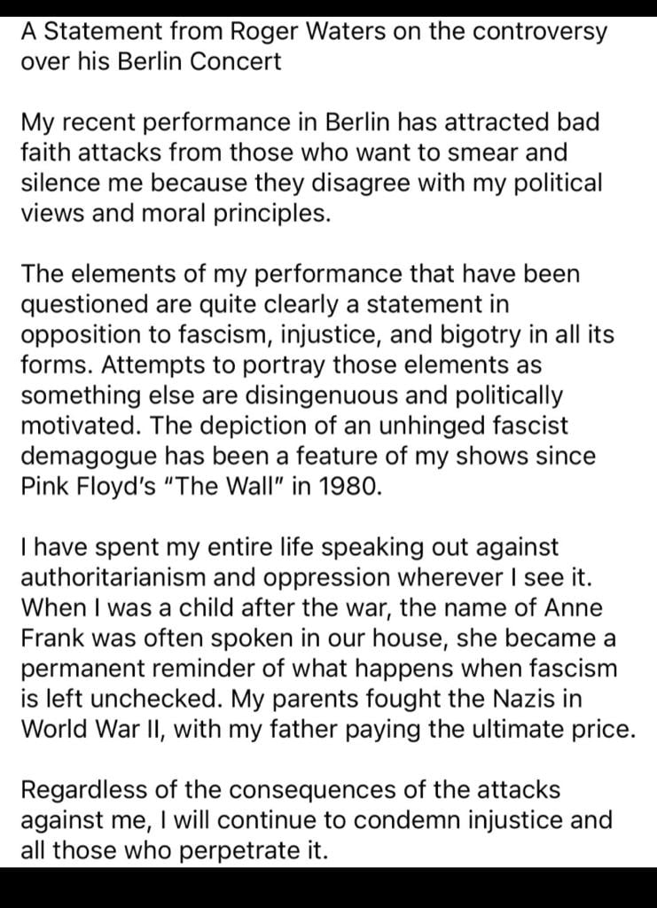 Pink Floyds Roger Waters responds to anti-Semitism allegations