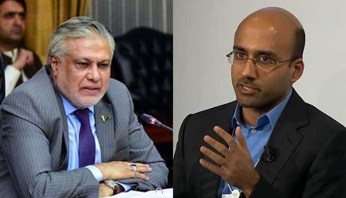Finance Minister Ishaq Dar and economist Atif Mian. — APP/WEF/Files